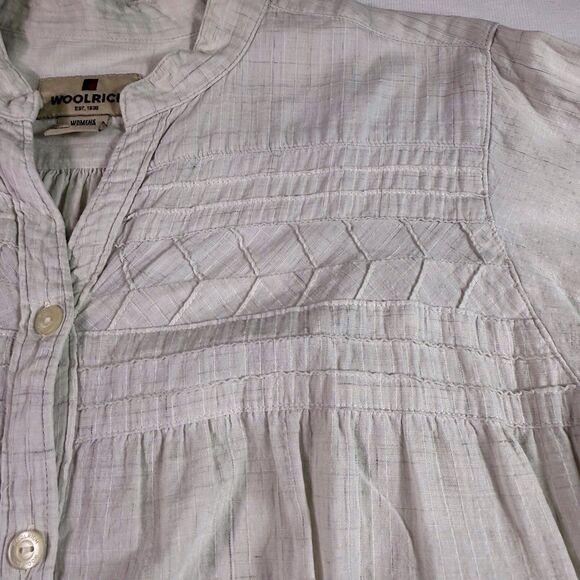 Woolrich Woman's Size S Long Sleeve Ivory Cotton Button Front Stitching - Picture 11 of 11